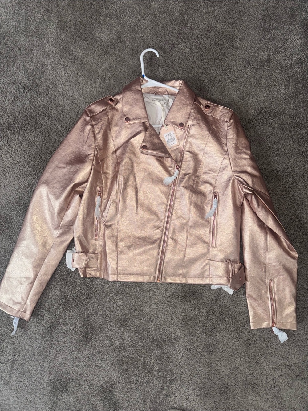 Metallic Rose Gold Moto Leather Jacket - Women